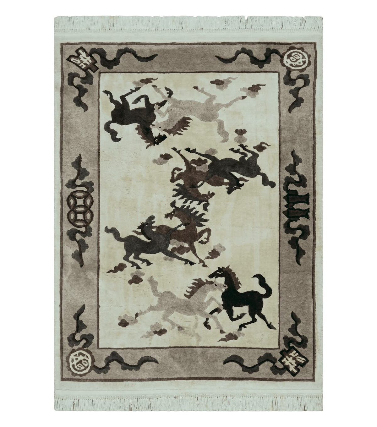 4' X 6' Modern Tibetan Nepal Art Deco Chinese Hand Knotted Wool Rug Horses Nice