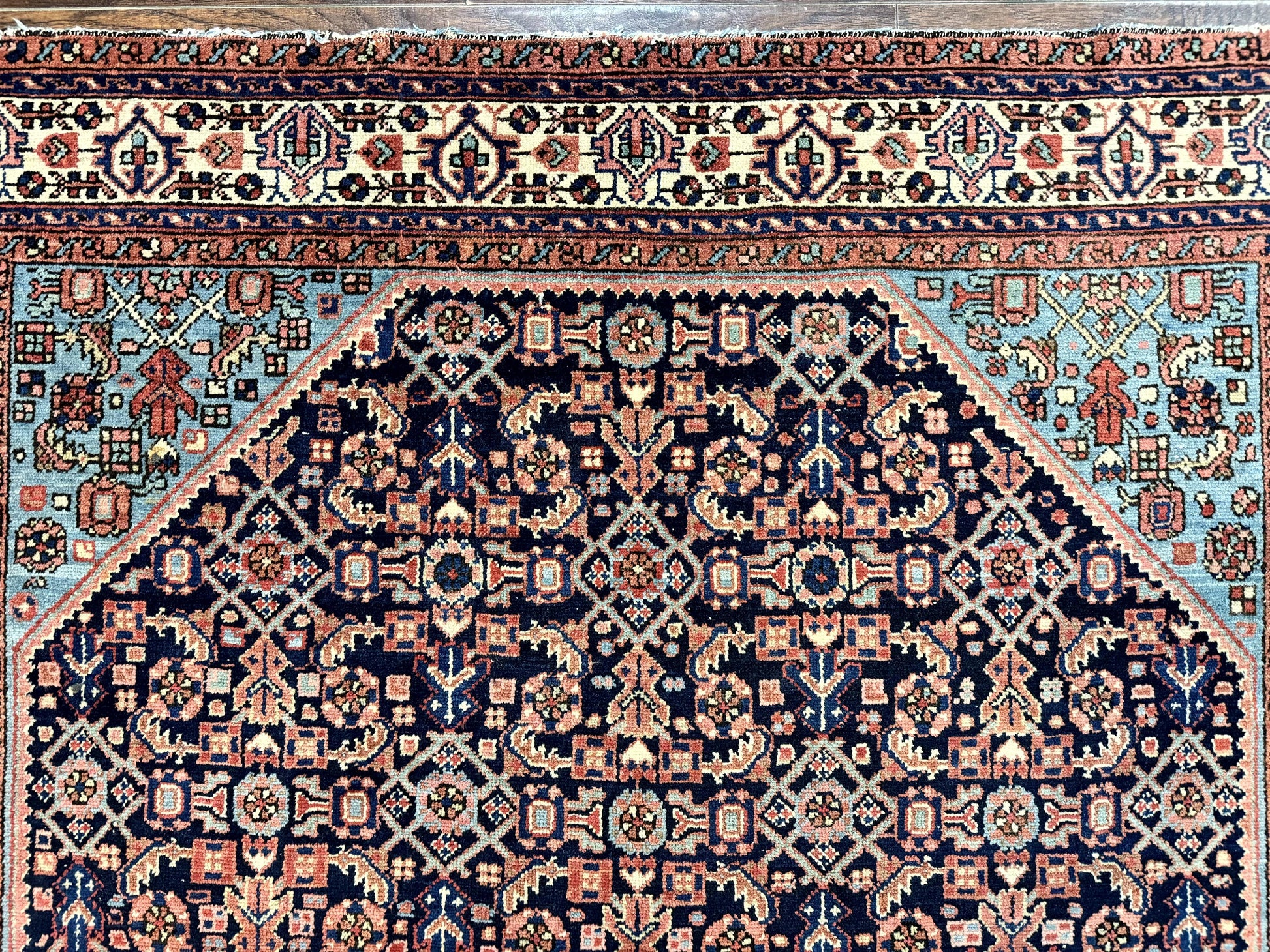 Antique Persian Rug 5 x 6.7, Navy Blue & Ivory, Handmade Persian Wool Carpet, Hamadan Angelas Rug - Nuvé