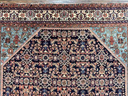 Antique Persian Rug 5 x 6.7, Navy Blue & Ivory, Handmade Persian Wool Carpet, Hamadan Angelas Rug - Nuvé