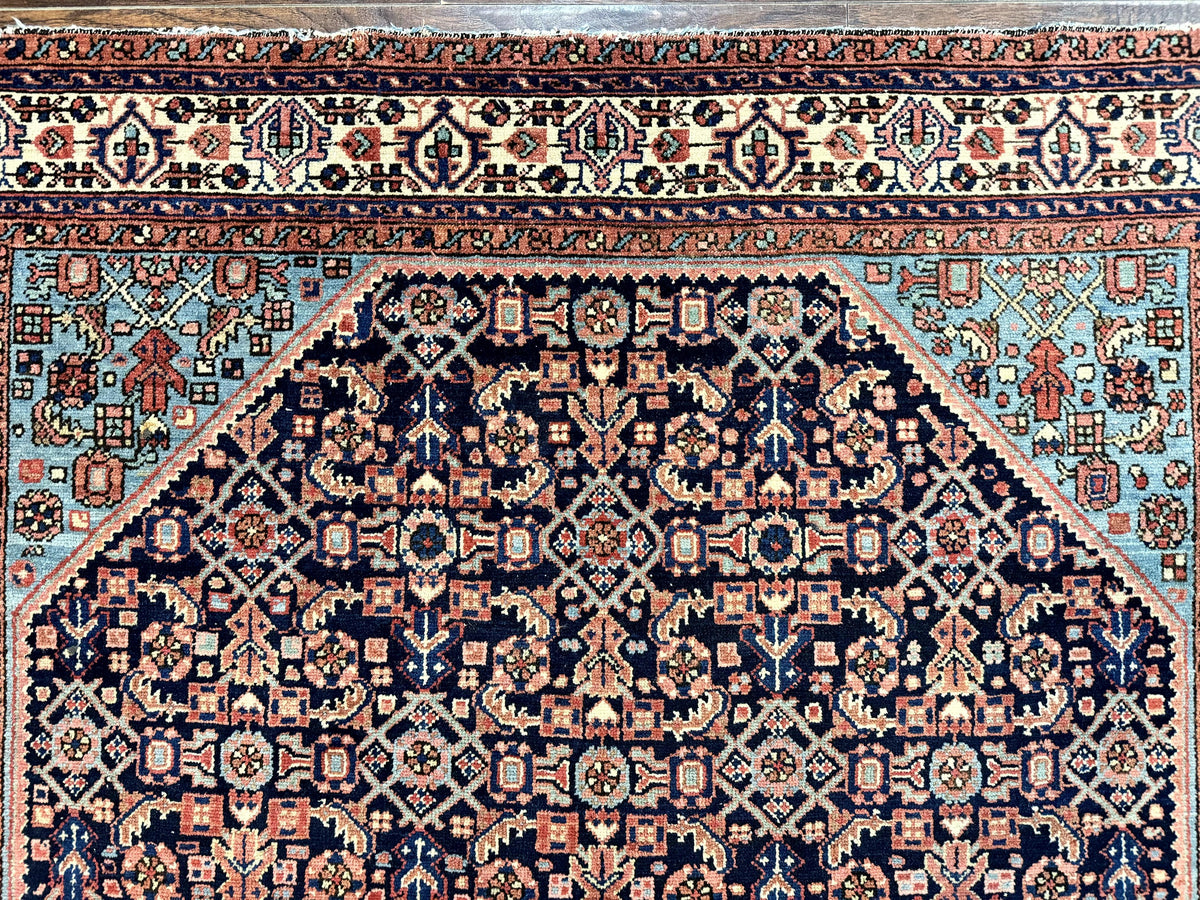 Antique Persian Rug 5 x 6.7, Navy Blue & Ivory, Handmade Persian Wool Carpet, Hamadan Angelas Rug