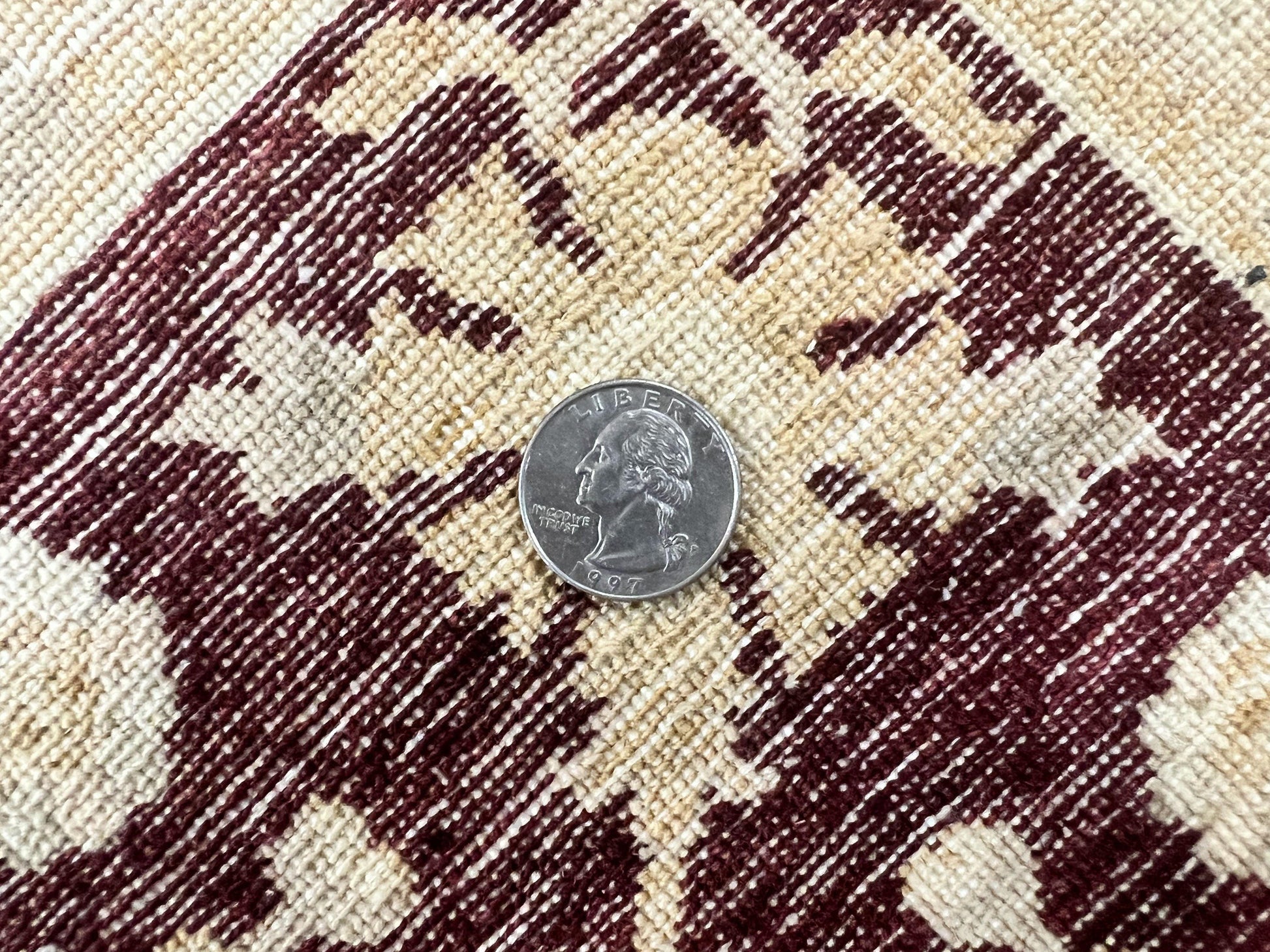 Peshawar Rug 5x7, Beige and Maroon, Vintage Handmade Wool Traditional Carpet 5 x 7 ft, Pakistani Rug, Agra Pattern, Very Fine 260 KPSI - Nuvé
