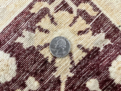 Peshawar Rug 5x7, Beige and Maroon, Vintage Handmade Wool Traditional Carpet 5 x 7 ft, Pakistani Rug, Agra Pattern, Very Fine 260 KPSI - Nuvé