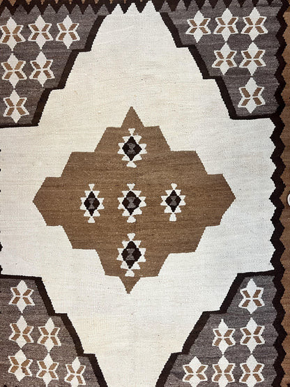 Antique Persian Fars Kilim Rug 8x11, Wool, Boho Tribal Persian Shiraz Flatweave Carpet, Semi Open Field, Geometric, Handmade, Vintage Semi Antique - Nuvé