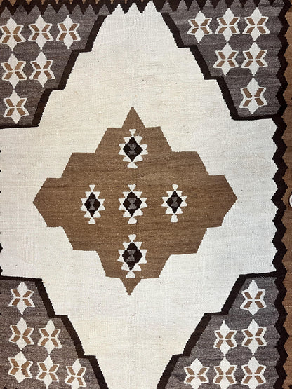 Antique Persian Fars Kilim Rug 8x11, Wool, Boho Tribal Persian Shiraz Flatweave Carpet, Semi Open Field, Geometric, Handmade, Vintage Semi Antique