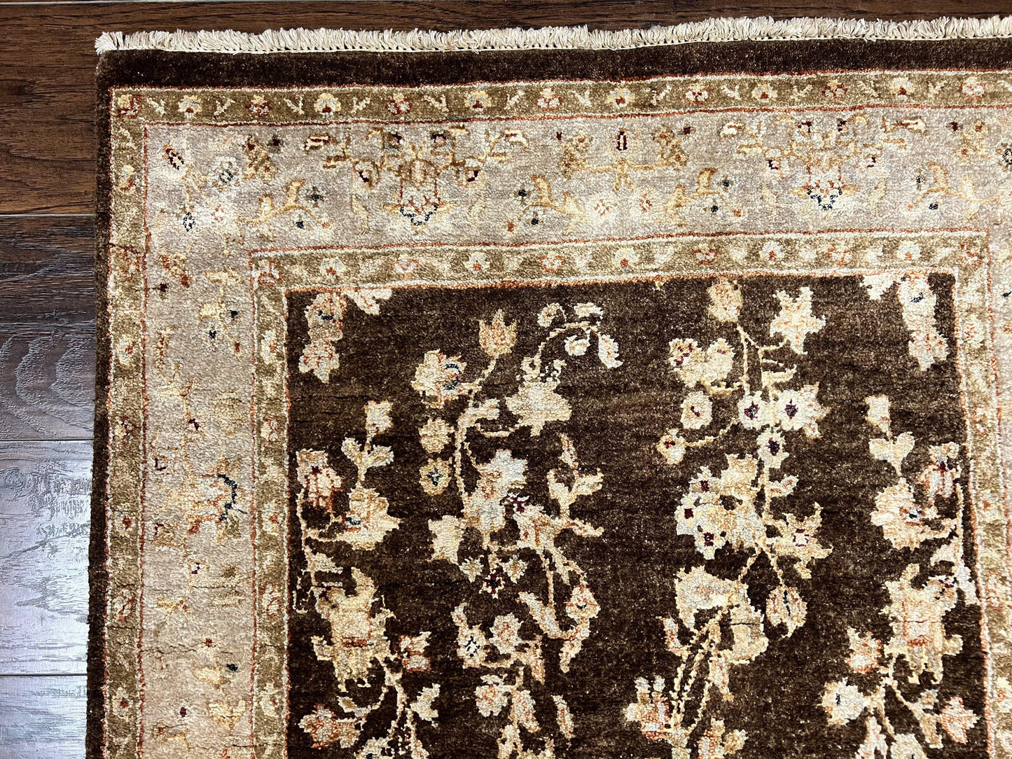Peshawar Runner Rug 3 x 20, Wool Hand Knotted Vintage Pakistani Carpet, Brown & Taupe, Chobi Mahal Floral Rug, Extra Long Hallway Runner - Nuvé