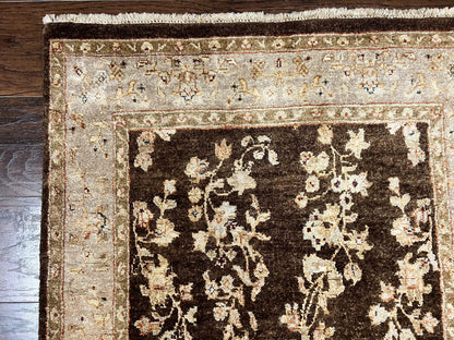 Peshawar Runner Rug 3 x 20, Wool Hand Knotted Vintage Pakistani Carpet, Brown & Taupe, Chobi Mahal Floral Rug, Extra Long Hallway Runner - Nuvé