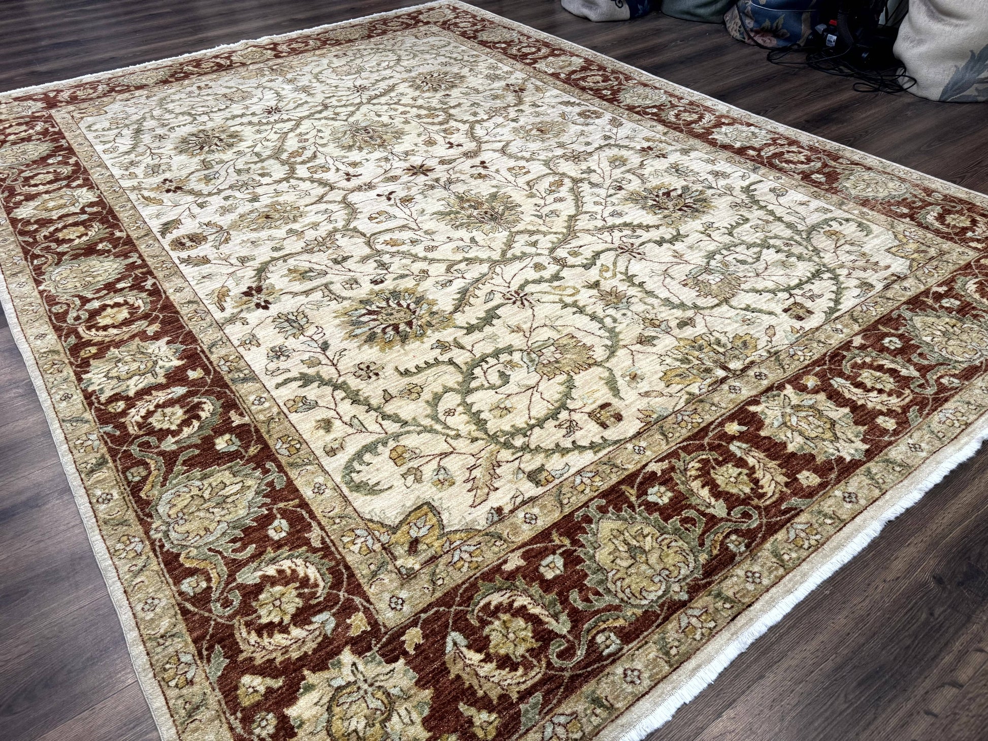 Pakistani Rug 9x12, Floral Allover Peshawar Carpet, Chobi, Beige and Rust Red, Traditional - Nuvé
