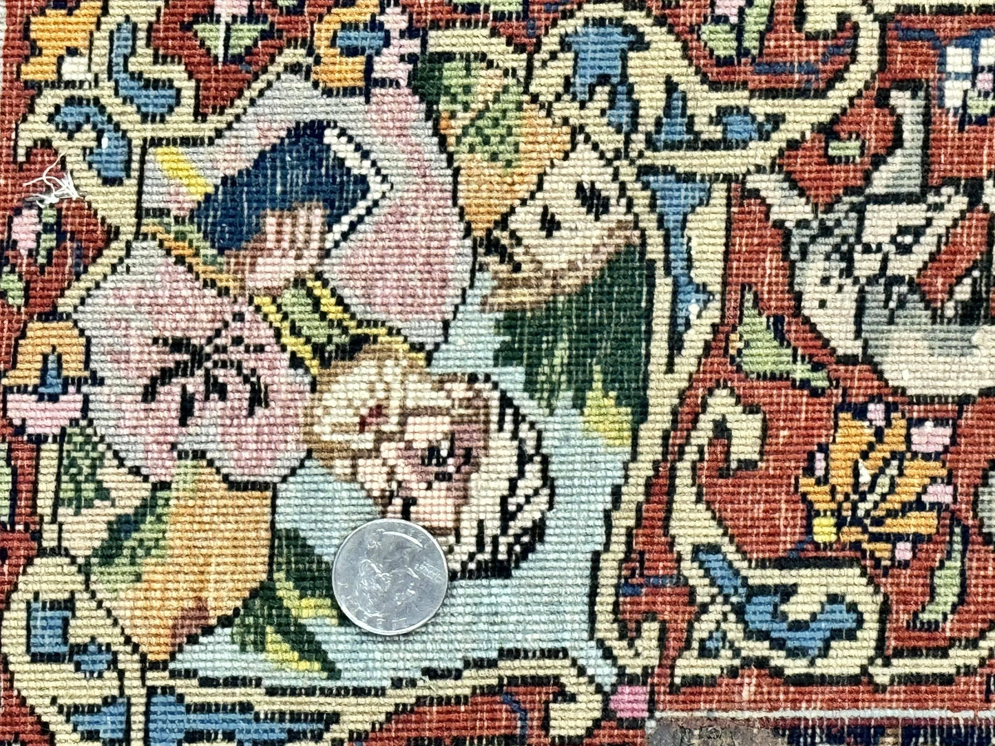 Wonderful Persian Kashan Pictorial Rug 4.7 x 6.5, Persian Rug for Wall Hanging, Handmade Antique Wool Carpet Animal Motifs Poetry Lovers, 240 KPSI - Nuvé