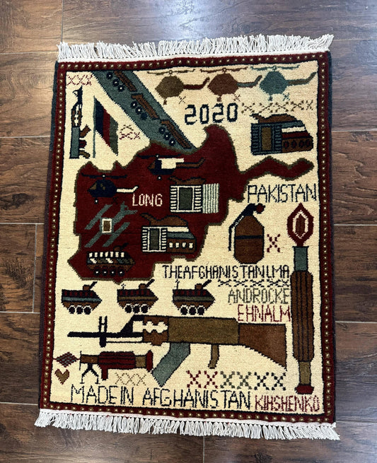 Afghan War Rug 2 x 2.6, Guns Tanks Helicopters - Nuvé