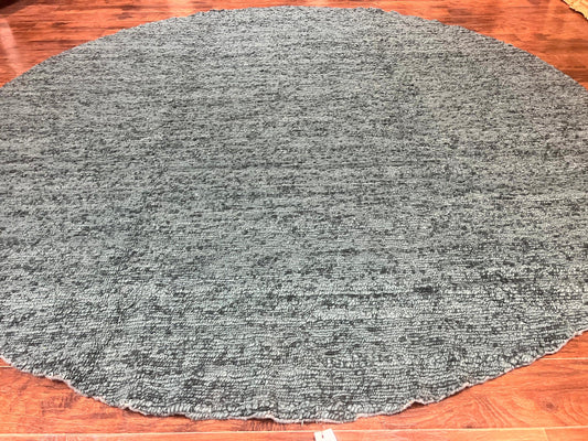 Large Round Indian Rug 11x11, Teal, Vintage Handmade Wool Carpet - Nuvé