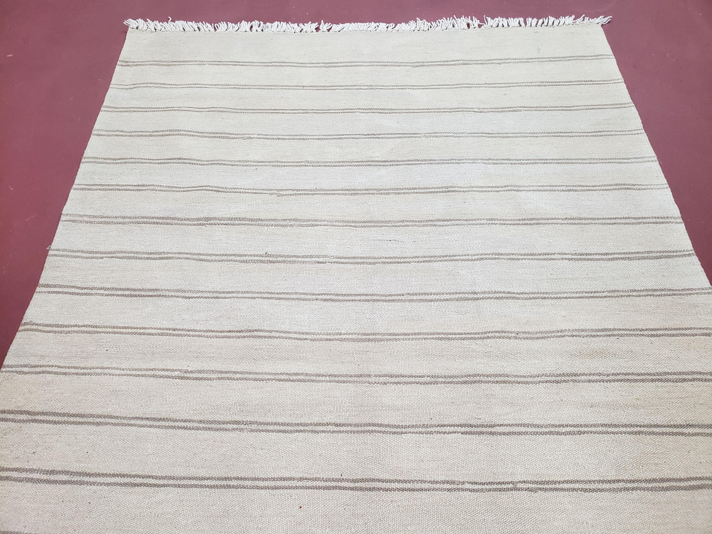 New Striped Turkish Kilim Area Rug 4x6 ft, Hand-Knotted, Wool, Light Gray, Earth Tone Decor, Flatweave Kilim, Two Toned Rug, Southwestern - Nuvé