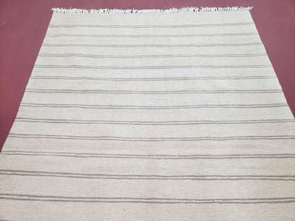 New Striped Turkish Kilim Area Rug 4x6 ft, Hand-Knotted, Wool, Light Gray, Earth Tone Decor, Flatweave Kilim, Two Toned Rug, Southwestern - Nuvé