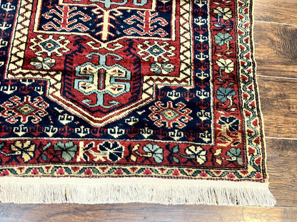 Antique Turkish Sparta Rug 3x4, Geometric Caucasian Pattern, Vintage Handmade Tribal Wool Carpet - Nuvé