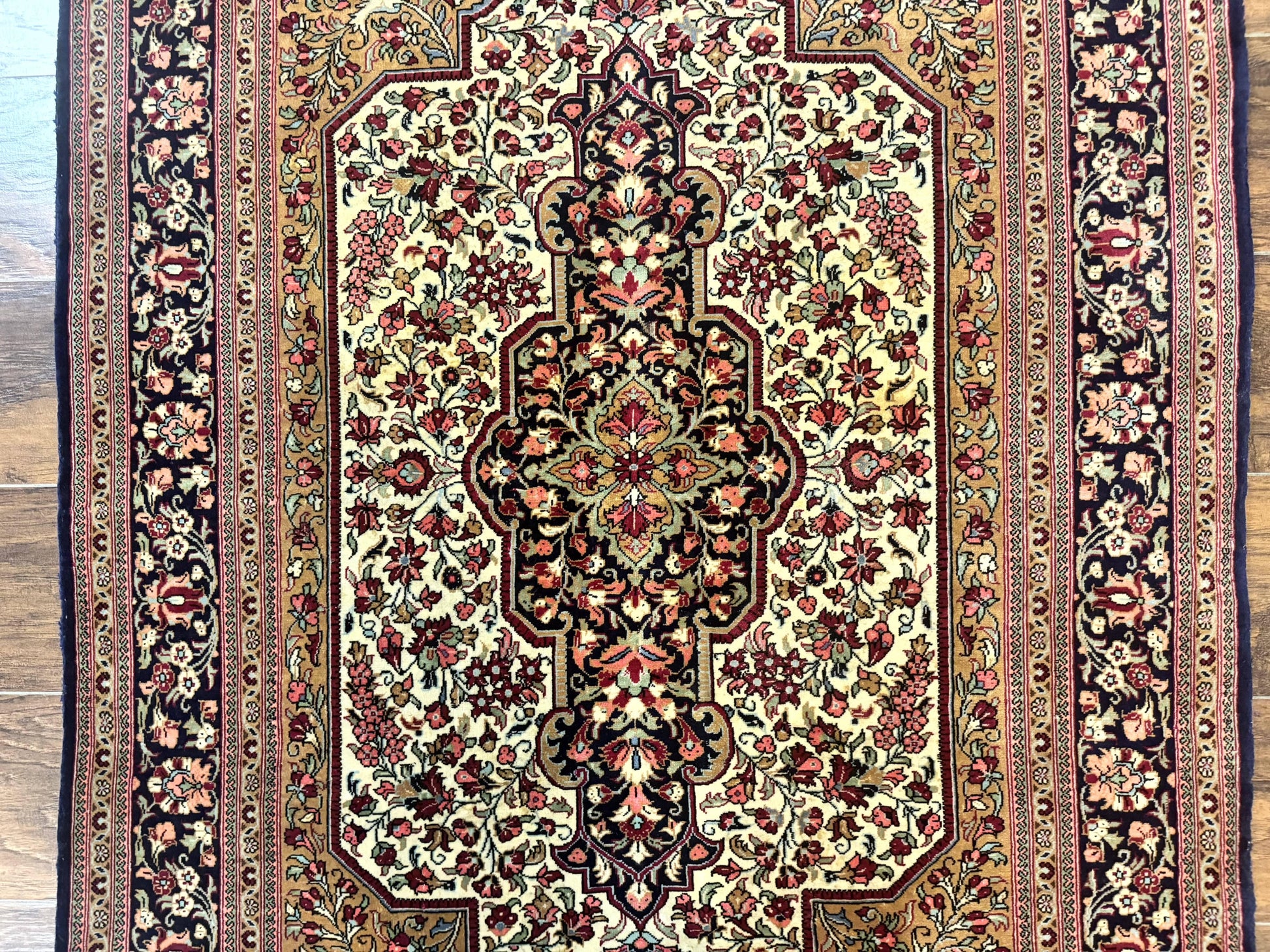 Persian Qum Rug 3.6 x 5, Kork Wool, Very Finely Hand Knotted 325 KPSI, Rare, Semi Antique - Nuvé