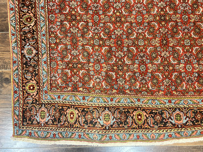 Antique Persian Bidjar Rug 5x7, Repeated Allover Herati Pattern, Red, Handmade Wool Carpet - Nuvé