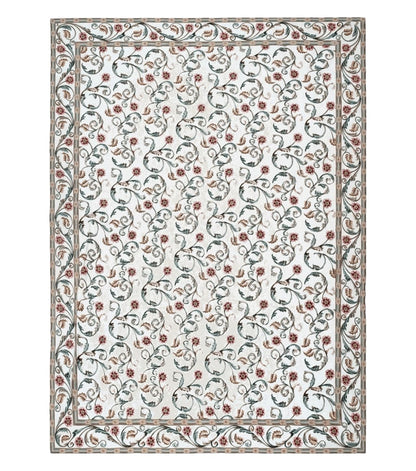 Needlepoint Rug 9x12, European Aubusson Design, Floral Allover Garden Pattern, New Needlepoint Area Rug, Ivory Rug, Hand Woven, Flatweave