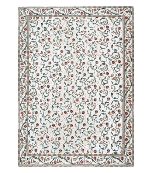 Needlepoint Rug 9x12, European Aubusson Design, Floral Allover Garden Pattern, New Needlepoint Area Rug, Ivory Rug, Hand Woven, Flatweave