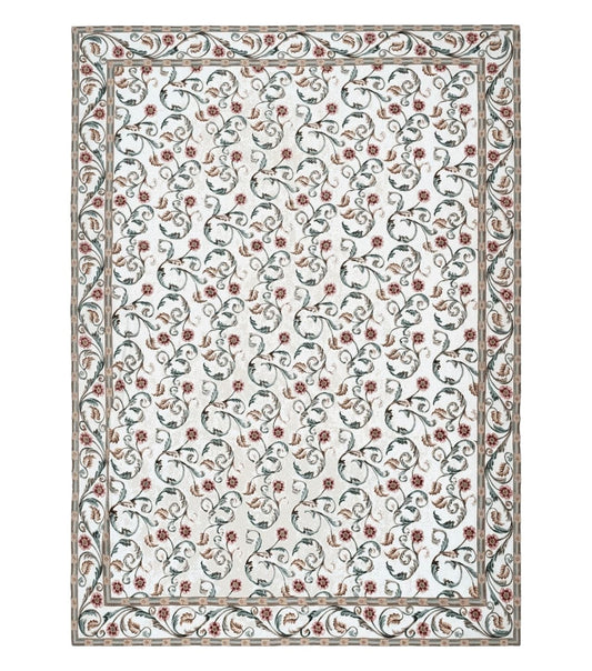 Needlepoint Rug 9x12, European Aubusson Design, Floral Allover Garden Pattern, New Needlepoint Area Rug, Ivory Rug, Hand Woven, Flatweave