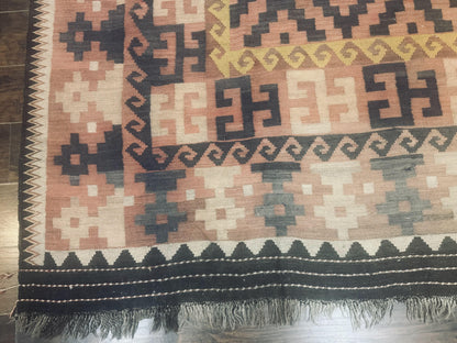 Antique Persian Tribal Kilim Rug 9x12, Zig Zag Pattern Kilim, Zarand Rug, Wool, Earth Tone Colors - Nuvé