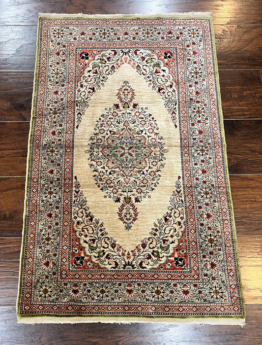 Silk Turkish Kayseri Rug 2x3, Very Finely Hand Knotted, Semi Open Field, Vintage, Silk Pile on Silk Foundation, 300 KPSI - Nuvé