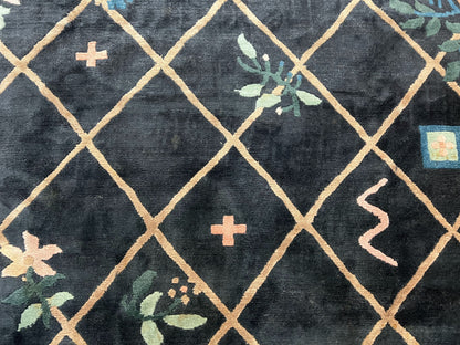 Tibetan Rug 9x12, Hand Knotted Tibet Nepali Contemporary Carpet 9 x 12 ft, Black and Tan, Handmade Area Rug Room Sized, Nepalese Rug