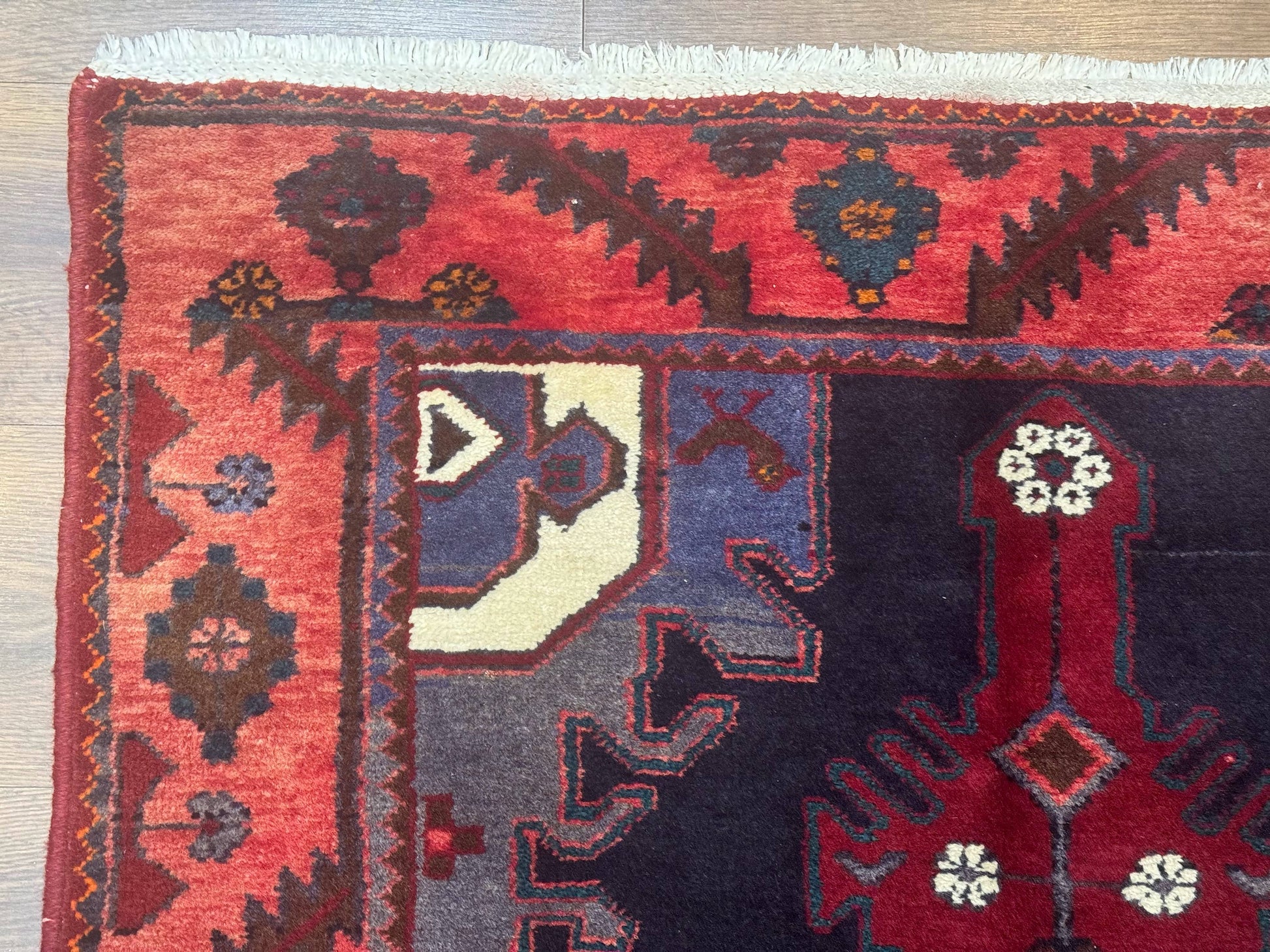 Persian Karajeh Runner Rug 3.6 x 9.5, Geometric Medallions, Tribal Village Rug, Navy Blue, Handmade - Nuvé