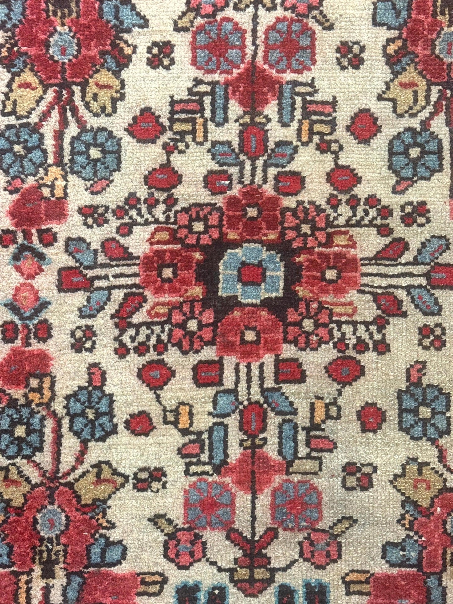Small Antique Persian Rug 2x3, Beige and Red, Floral, Wool, Hamadan Rug - Nuvé