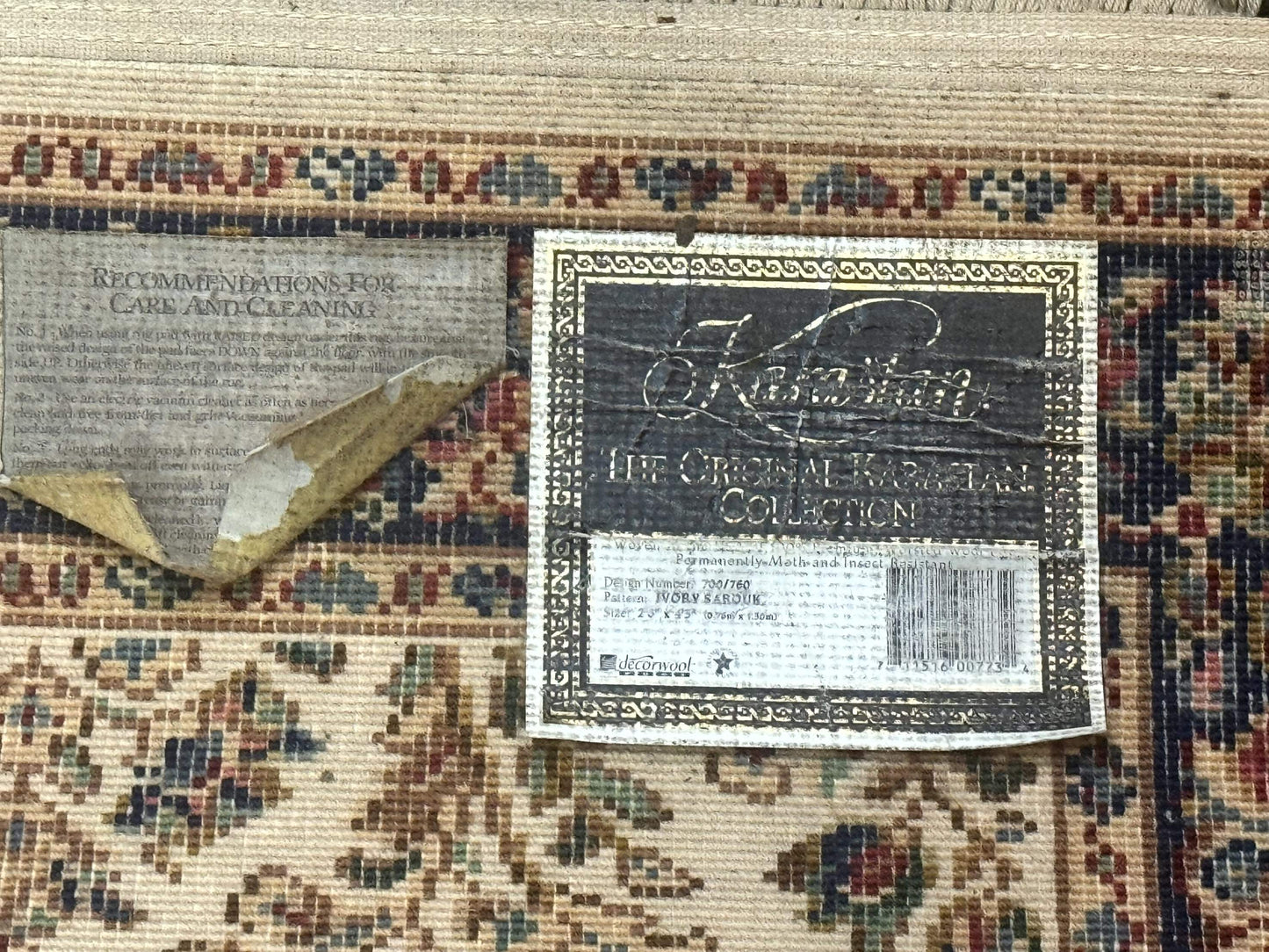 Karastan Rug 2x4, Ivory Sarouk #760, Vintage Wool Small Karastan Carpet, Original 700 Series, Discontinued - Nuvé