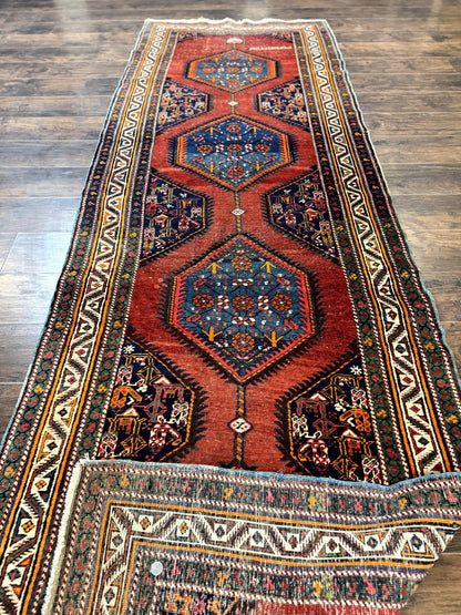 Antique Persian Sarab Runner Rug 3.9 x 12, Red, Handmade, Tribal Runner, Wool, Signed - Nuvé