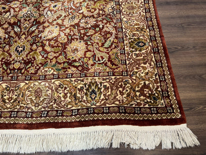 Tree of Life Indian Kashmiri Rug 6x9, Rust Red and Cream, Animal Pictorials, Fine 290 KPSI - Nuvé