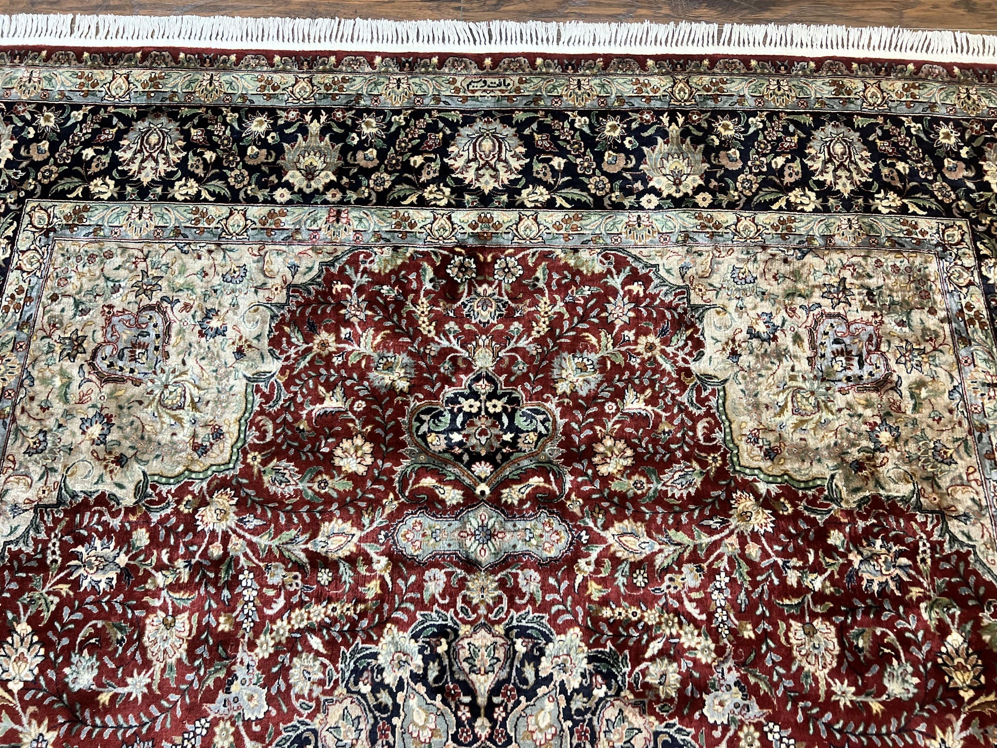 Pak Persian Rug 8x10, Wool Hand Knotted Vintage Carpet, Dark Red & Navy Blue, Dome Design Floral Medallion Rug, 8 x 10 Oriental Rug - Nuvé