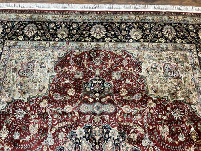Pak Persian Rug 8x10, Wool Hand Knotted Vintage Carpet, Dark Red & Navy Blue, Dome Design Floral Medallion Rug, 8 x 10 Oriental Rug - Nuvé