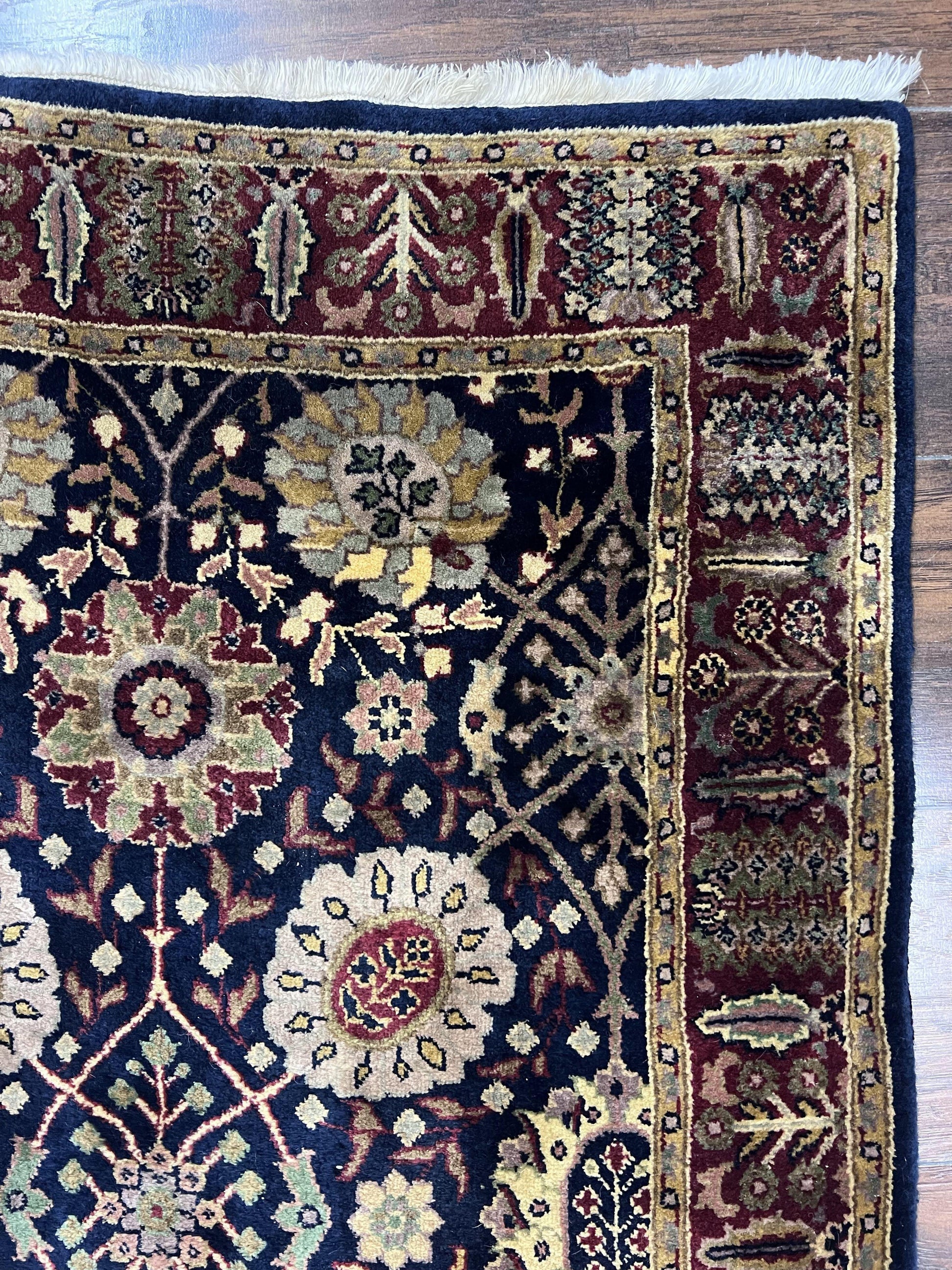 Indo Persian Runner 2.8 x 18, Long Skinny Hallway Wool Runner Rug, Hand Knotted Vintage Floral Allover Traditional Runner Dark Blue Burgundy - Nuvé