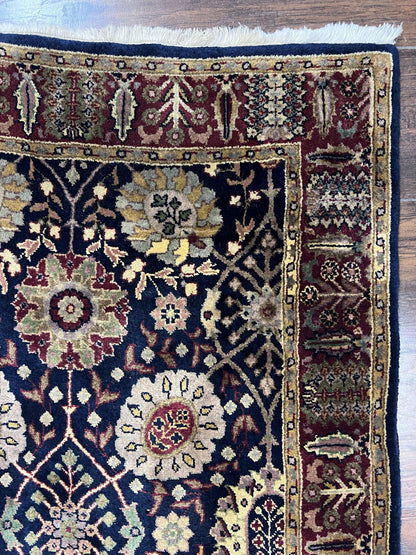 Indo Persian Runner 2.8 x 18, Long Skinny Hallway Wool Runner Rug, Hand Knotted Vintage Floral Allover Traditional Runner Dark Blue Burgundy - Nuvé