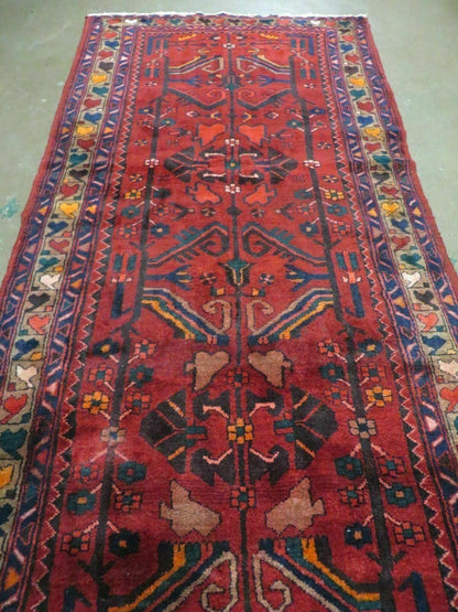 Antique Persian Hamadan Runner 3.4 x 9.7 -  Wool, Red and Navy Blue - Nuvé
