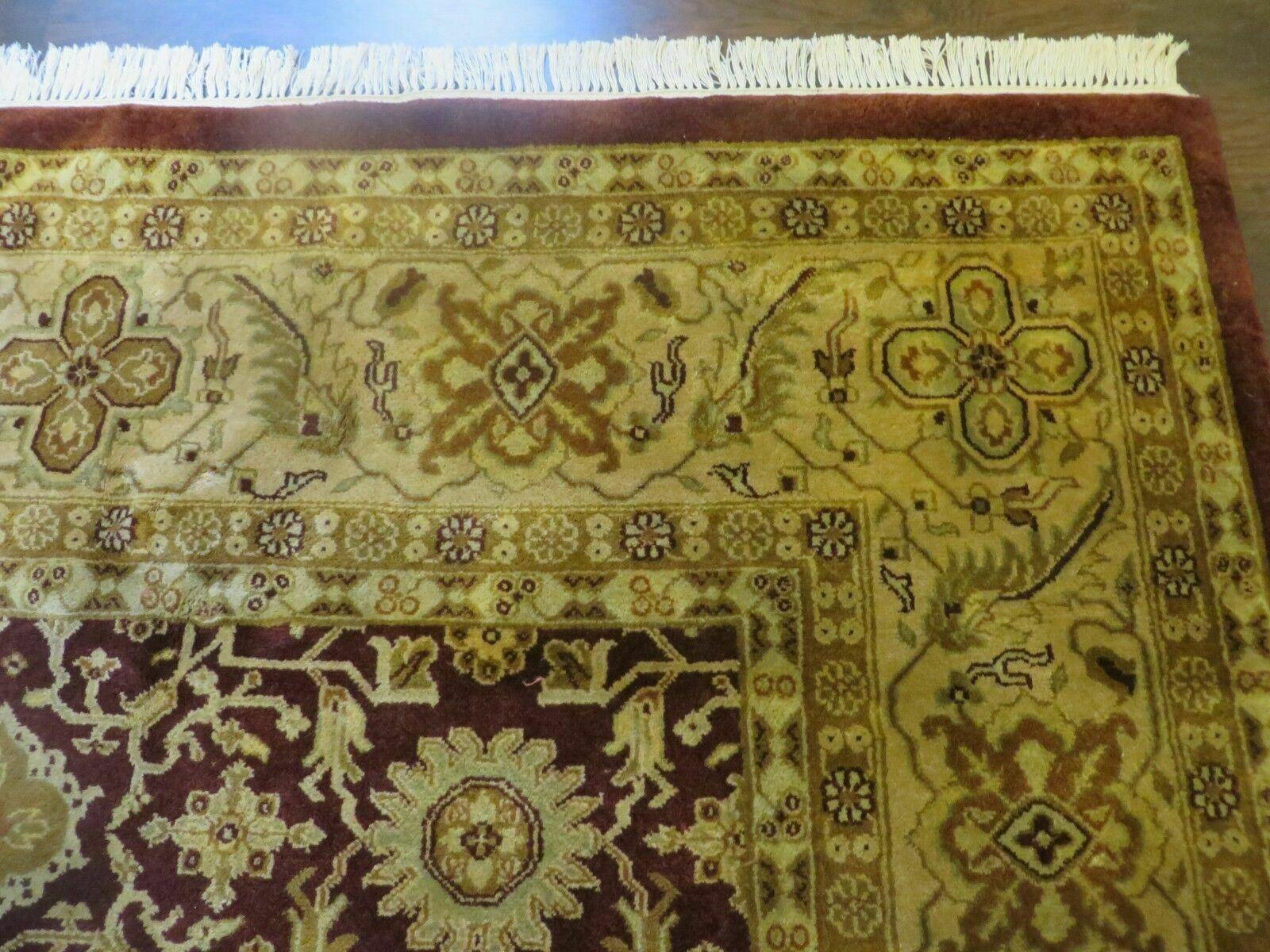Indian Agra Rug 10x14 Vintage Handmade Larastan Wool Carpet Maroon Floral - Nuvé