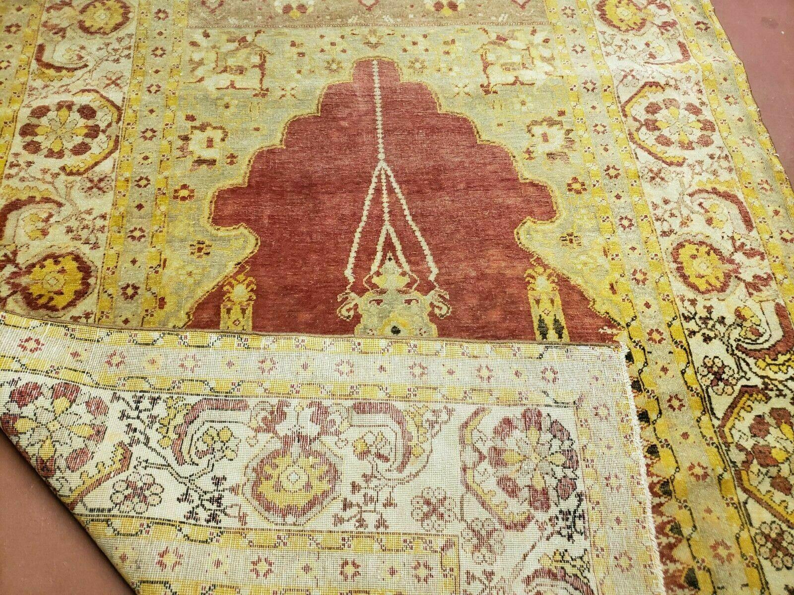 4' 5" X 7' Antique HandmadeTurkish Prayer Melas Oushak Wool Rug Mehrab Nice - Nuvé