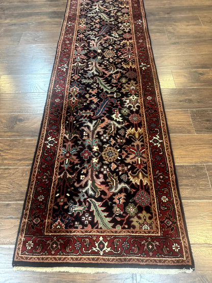 Indo Persian Runner Rug 2.7 x 13, Navy Blue and Red, Allover Floral, Wool, 13ft Runner - Nuvé
