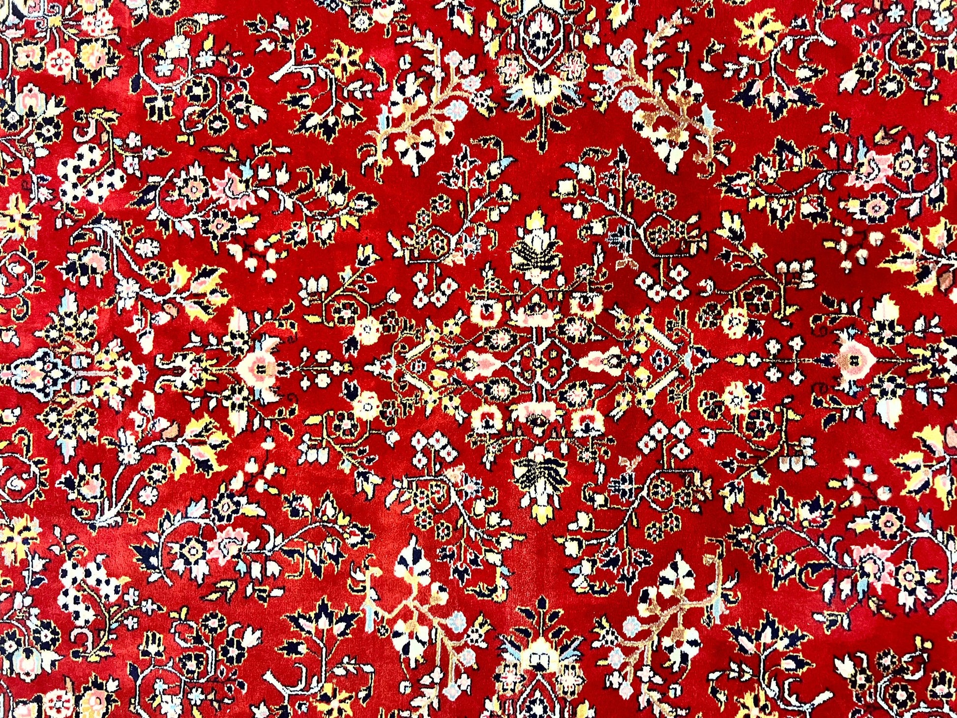Indo Persian Sarouk Rug 8x10, Red, Floral Allover, Handmade Vintage Wool Carpet, Traditional Rug - Nuvé