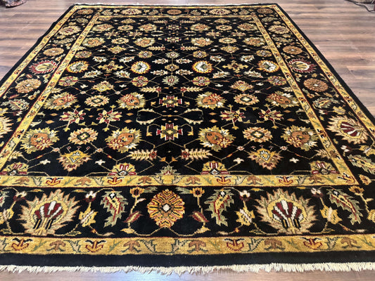 Indo Persian Mahal Rug 8x10, Black and Gold, Wool Hand Knotted Oriental Carpet - Nuvé