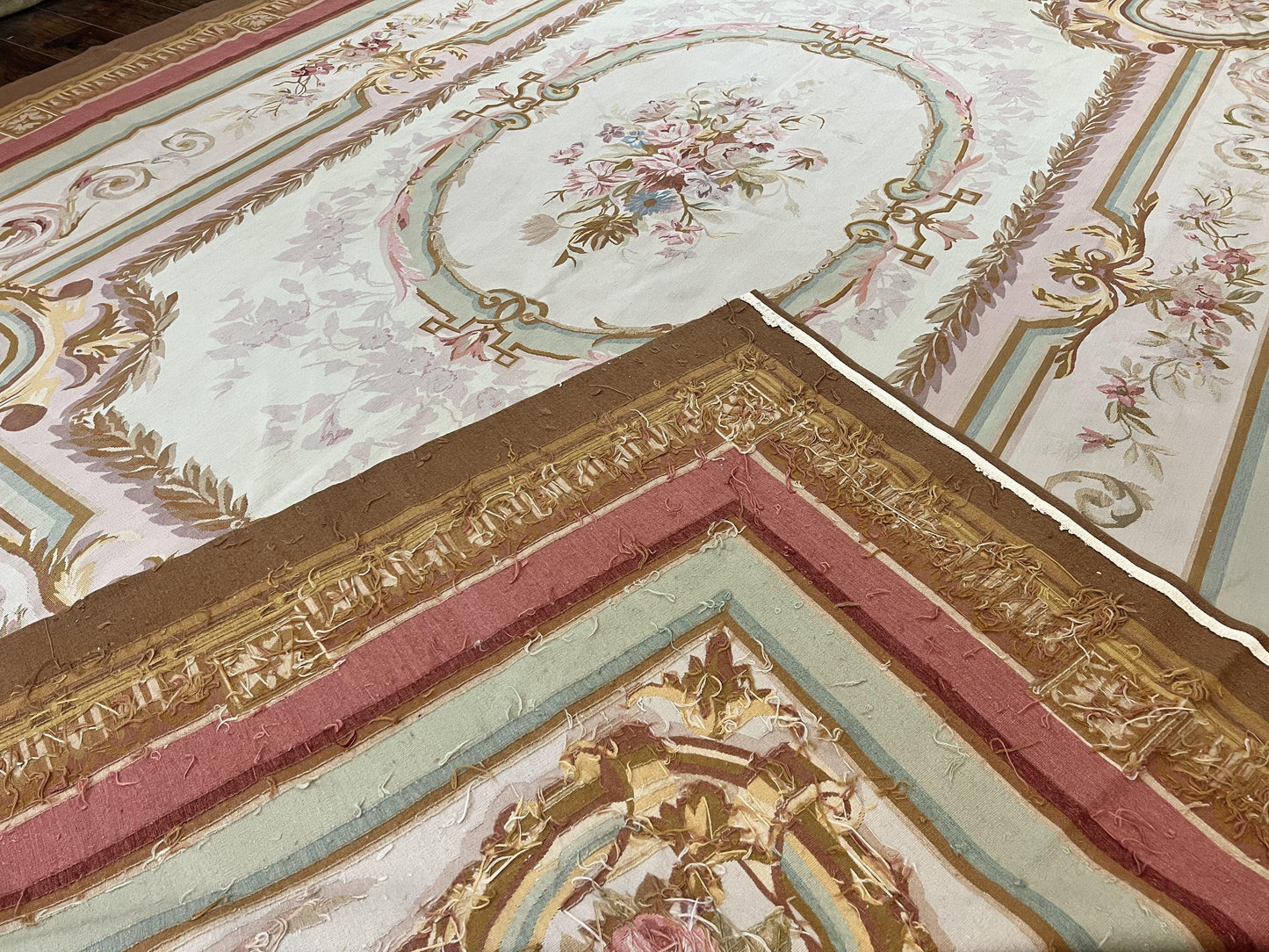 Large Aubusson Rug 11x15, Oversized Gallery Palace Size Flatweave Savonnerie Carpet 11 x 15 ft, Wool Handmade Vintage Elegant European - Nuvé