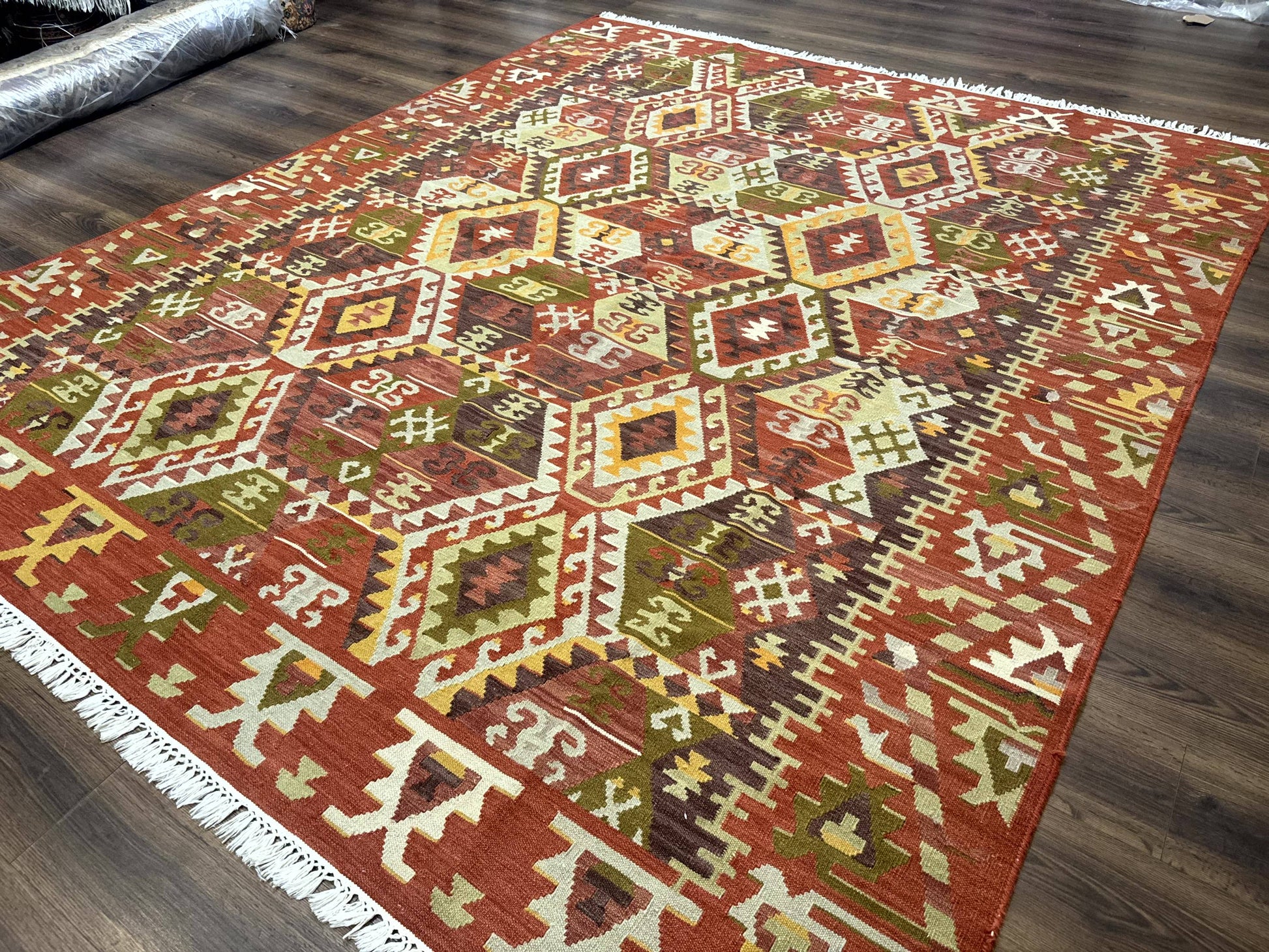 Turkish Kilim Rug 8x10, Geometric Design, Large Kilim Carpet - Nuvé