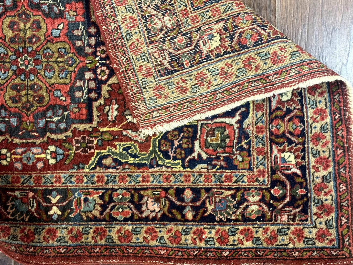 Antique Persian Tabriz Rug 3x5, Brick Red Navy Blue, Floral Medallion, Small Persian Carpet - Nuvé