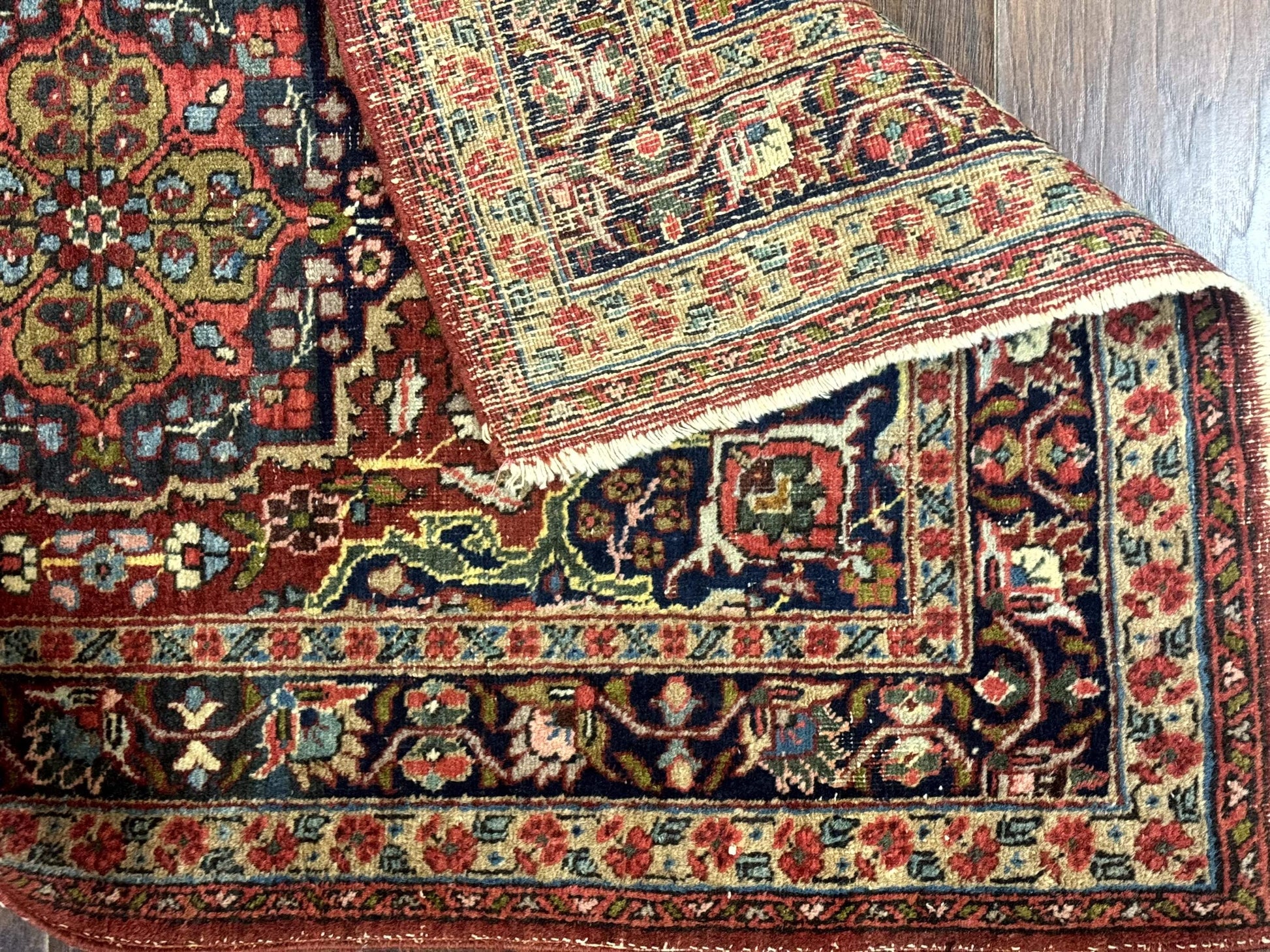 Antique Persian Tabriz Rug 3x5, Brick Red Navy Blue, Floral Medallion, Small Persian Carpet - Nuvé