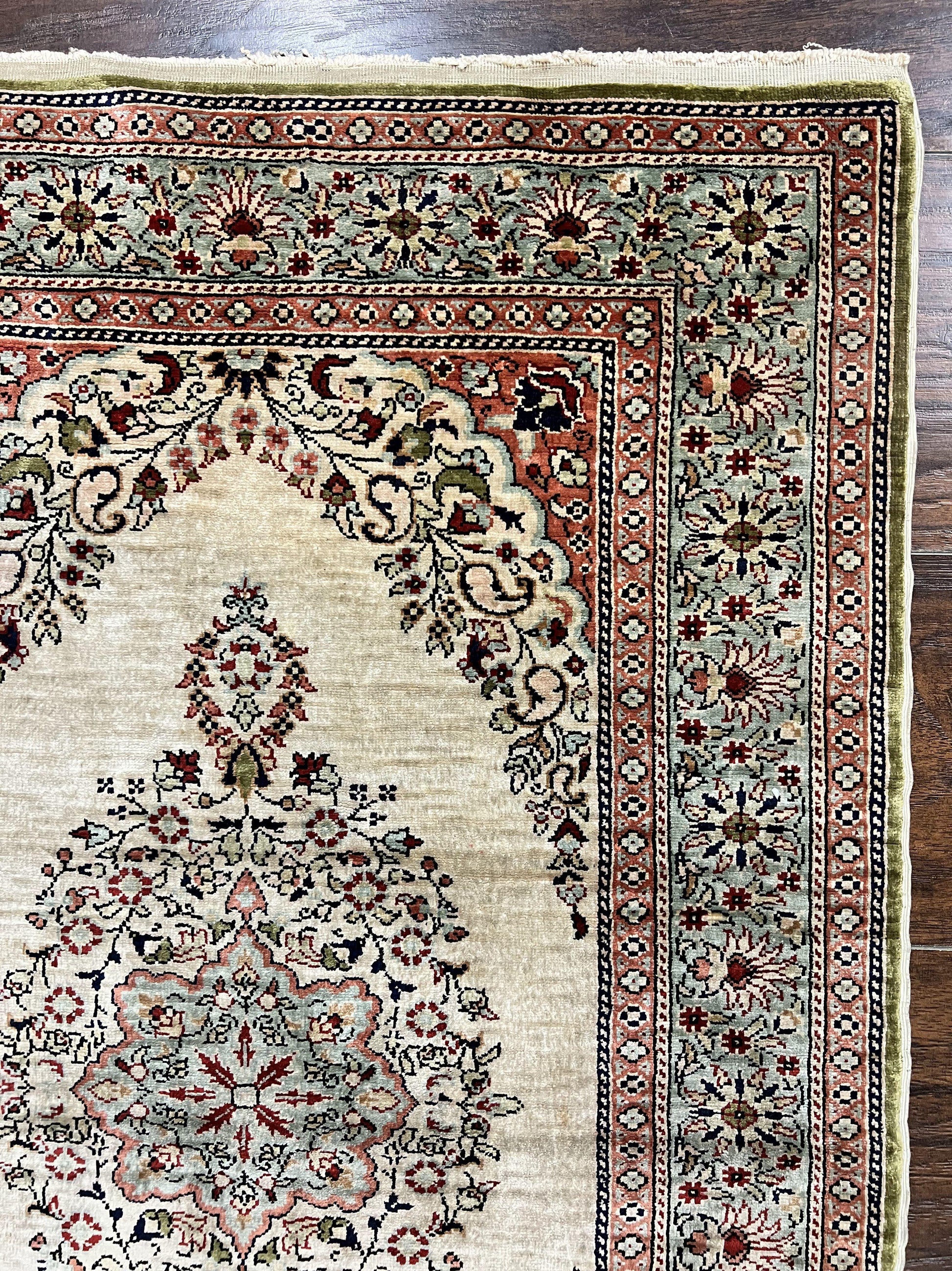 Silk Turkish Kayseri Rug 2x3, Very Finely Hand Knotted, Semi Open Field, Vintage, Silk Pile on Silk Foundation, 300 KPSI - Nuvé