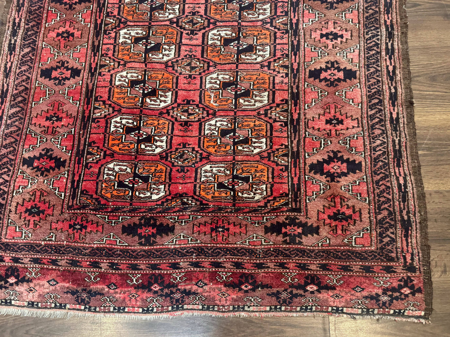 Antique Turkoman Rug 3.7 x 6.7, Red, Wool Runner Rug - Nuvé