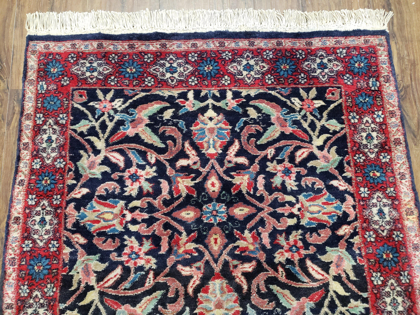 Antique Persian Sarouk, Wool, Hand-Knotted, Blue & Red, 3'1" x 5'3" - Nuvé