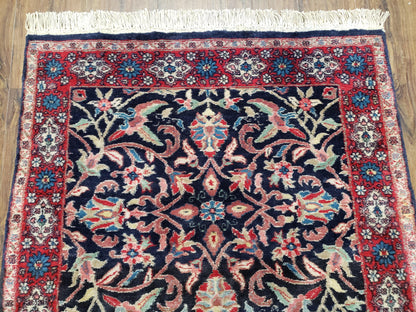 Antique Persian Sarouk Rug 3x5, Navy Blue, Allover Pattern, Hand Knotted