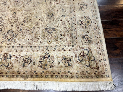 Pak Persian Rug 6x9, Vintage Handmade Wool Carpet, Floral, Beige - Nuvé