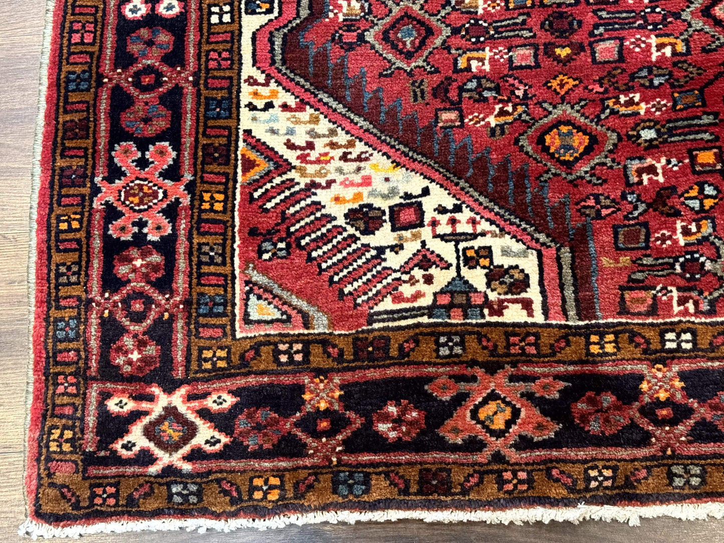 Persian Hamadan Rug 4x7, Tribal Village Malayer Carpet, Red and Ivory, Bohemian Antique - Nuvé